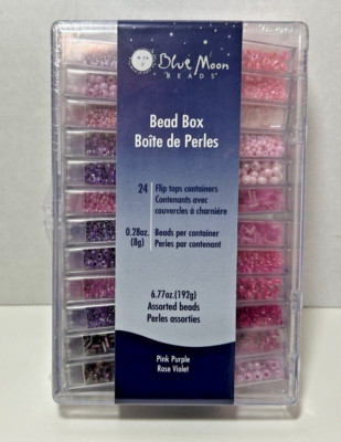 Blue Moon Bead Box 24 Colors Flip Top Containers Pink Purple Rose Violet Beads