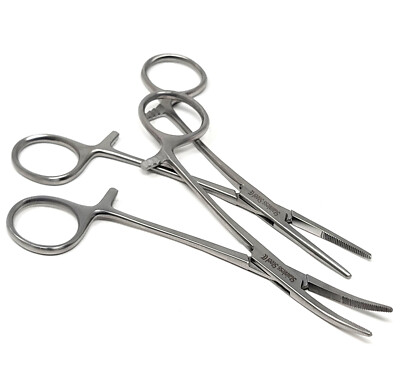 2 Pieces Kelly Hemostat Locking Forceps 5.5'' Straight+Curved Stainless Steel