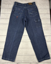 Vintage FUBU Cargo Jeans Mens 36x34 Baggy Blue Denim Carpenter Y2K Streetwear