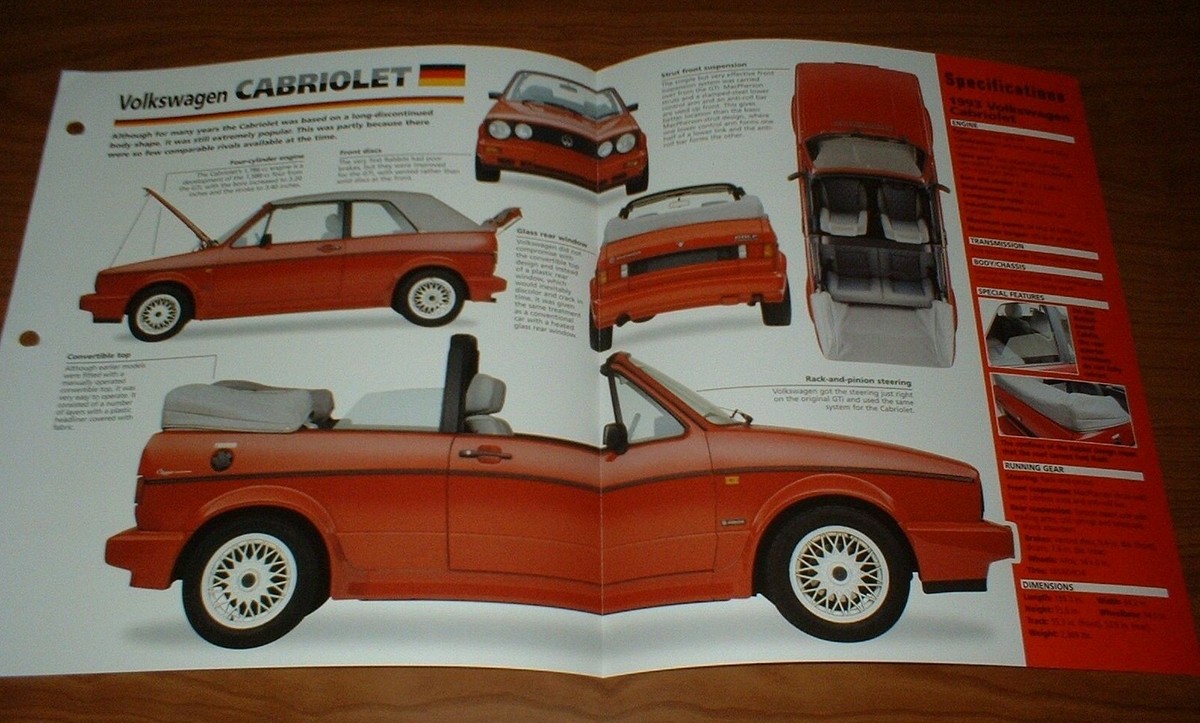 1993 VOLKSWAGEN CABRIOLET SPEC SHEET BROCHURE PHOTO 93 CONVERTIBLE