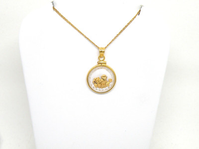 Genuine natural gold nuggets in 14k yellow gold filled Pendant, faceted lens New