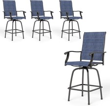 Patio Bar Stools Set of 4 Outdoor Swivel Barstool 360 Rotation Barstool Blue