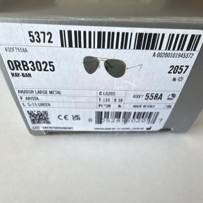 * Brand New * Ray-Ban Aviator Sunglasses Gold Metal Large 