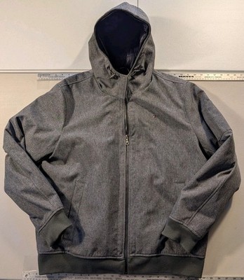 Tommy Hilfiger Men's XL Grey Softshell Bomber Jacket Hooded Quilted Lined Coat