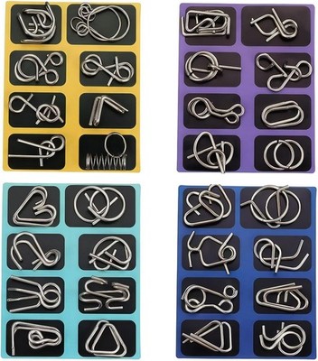 Metal Wire Puzzle Set of 32 with Pouch,Brain Teaser IQ Test Trick Toy for Party