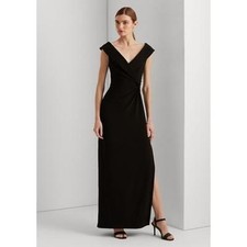 Lauren Ralph Lauren Jersey Off-The-Shoulder Gown Women's 4 Black Zip Closure