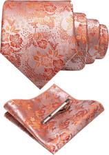 Floral Necktie and Pocket Square Tie Clip Sets for Men Rose Gold