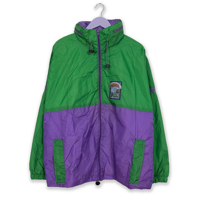 Vintage Windjacke grün-lila mit Patch und Reißverschluss - Größe XL Herren