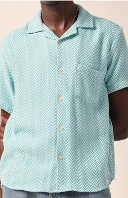 CORRIDOR NYC Vision Short Sleeve Camp Shirt Medium Chevron Pattern NWT