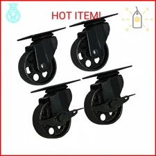 FactorDuty 4 All Black Metal Swivel Plate Caster Wheels w/Brake Lock Heavy Duty 