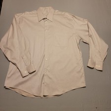 Pronto Uomo Mens 17 34/35 80s 2-Ply Twill Long Sleeve Dress Shirt Cream Color