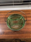 Vintage Uranium Glass 3‑Section Divided Relish Dish w/Metal Caddy – UV Glow!