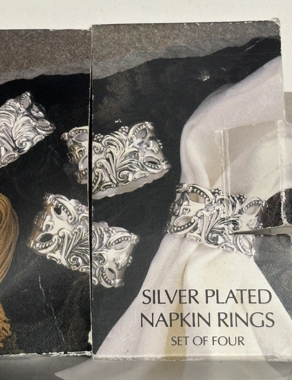 VTG 1993 Godinger 20th Century Baroque Napkin Rings Silverplate Set of 4 w/Box