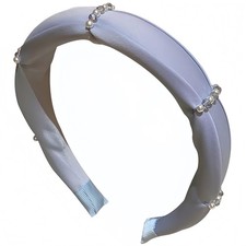Light Blue Satin Pearl Beaded Headband Embellished for Women Wide Blue Hair Hoop