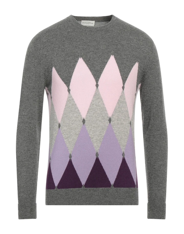 RRP€480 BALLANTYNE Jumper IT54 US44 XXL Cashmere Blend Argyle Thin Knit Melange - Image 3 of 4