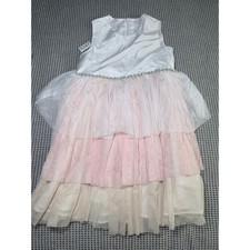 Bonnie Jean Girls White Pink Ombre Tiered Tulle Party Dress R3-11123-DV Size 5