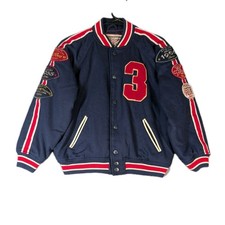 Vintage 90s Gap Kids Youth M Varsity Jacket Navy Red Wool Blend Snap Bomber Coat
