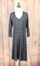 Habitat Midi Dress Size S Black White Geometric Textured 3/4 Sleeve V-Neckline