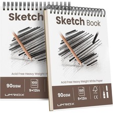 9x12 Inch Sketch Book 2-Pack, 100 Sheets Each, Spiral Bound Sketch Pad,