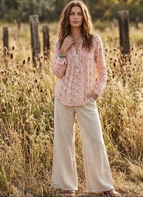 Lucky Brand Blouse S Red Yellow Ditsy Floral Long Sleeves V-Neck Western Boho