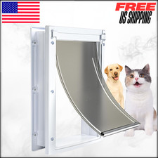 Small Pet Dog Door for Wood PVC Wall 2 Magnetic Flaps Telescoping Frame 15lb Max