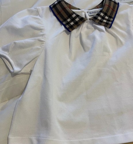 NWT Burberry Vintage Check Collar Puffed Sleeve White Polo Style Shirt Sz 6 Y - Picture 5 of 13