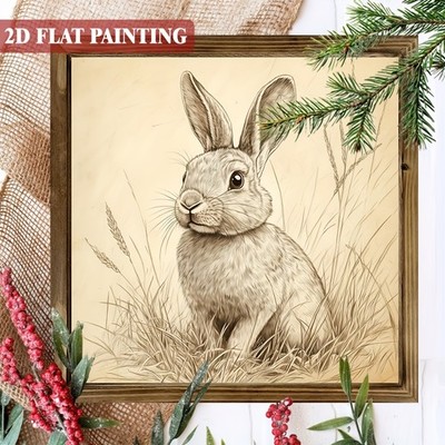 Retro Easter Rabbit Sketch Wooden Plaque Farmhouse Style Spring Home Wall Decor