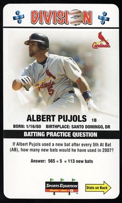 ALBERT PUJOLS -Very Rare 2008 SPORTS EQUATION Answer Card #3 ST. LOUIS CARDINALS