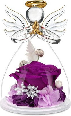  Day Rose Gifts for Her,Fresh FlowersPreserved Flowers in Glass Angel Figurine