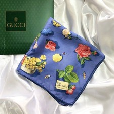 Gucci Flora Silk Mini Scarf 42cm Blue Multicolor Flower Print Italy Vintage