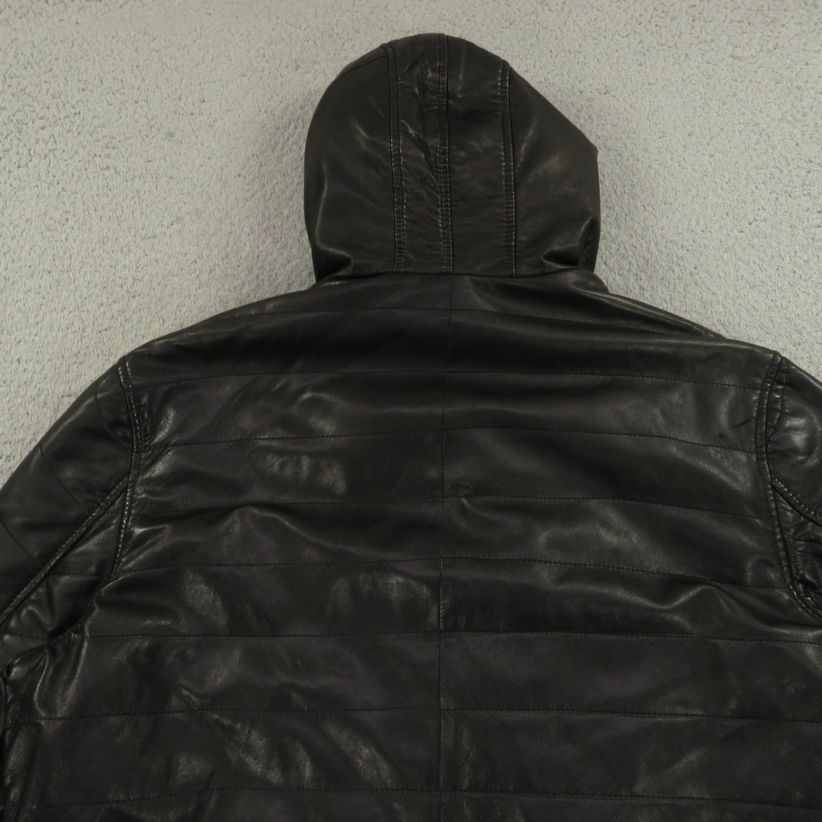 Ralph Lauren Black Label Leather Jacket Mens XL Hooded Moto Full