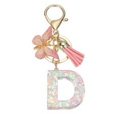 Alphabet D Tassel Butterfly Initial Letter Keychain Pink, Pack of 1