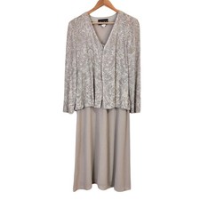 Alex Evenings Champagne Beige 2 Piece Dress Set Paisley Sparkle Size 8