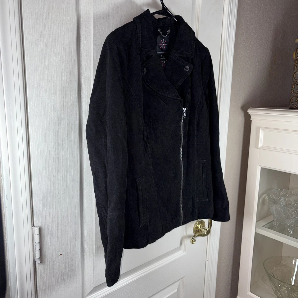 NUEVO Isaac Mizrahi Live! Chaqueta Moto Gamuza Cuero Negra Cremallera Asimétrica Talla 8 Foto 3 de 4