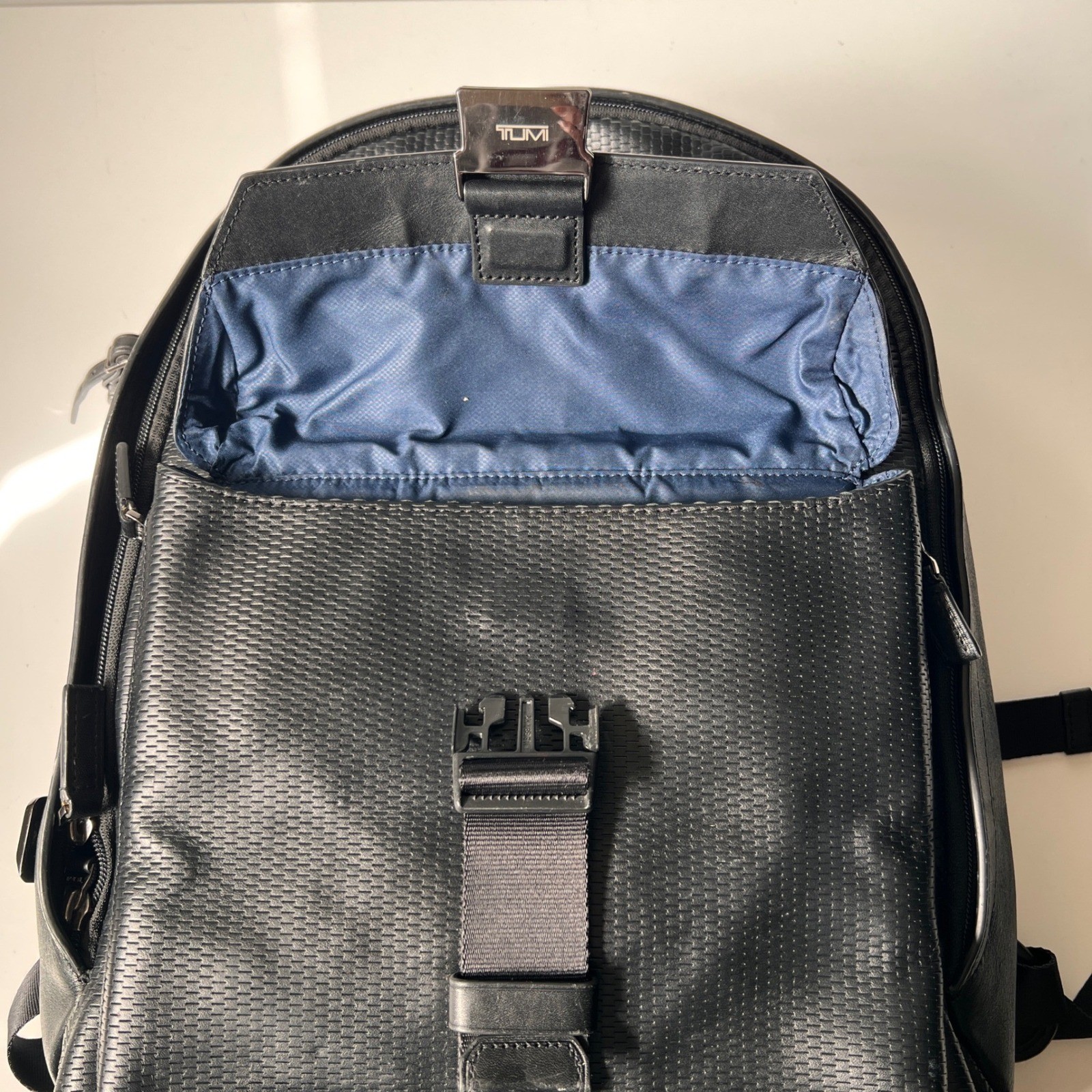 Tumi Morley Backpack Carbon Fiber Black Leather Buckle Laptop Travel Bag image 9