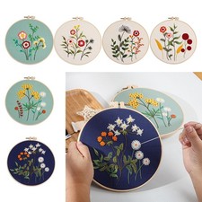 Embroidery Kit Flowers Cross Stitch Craft Needlework with Hoop for Beginners