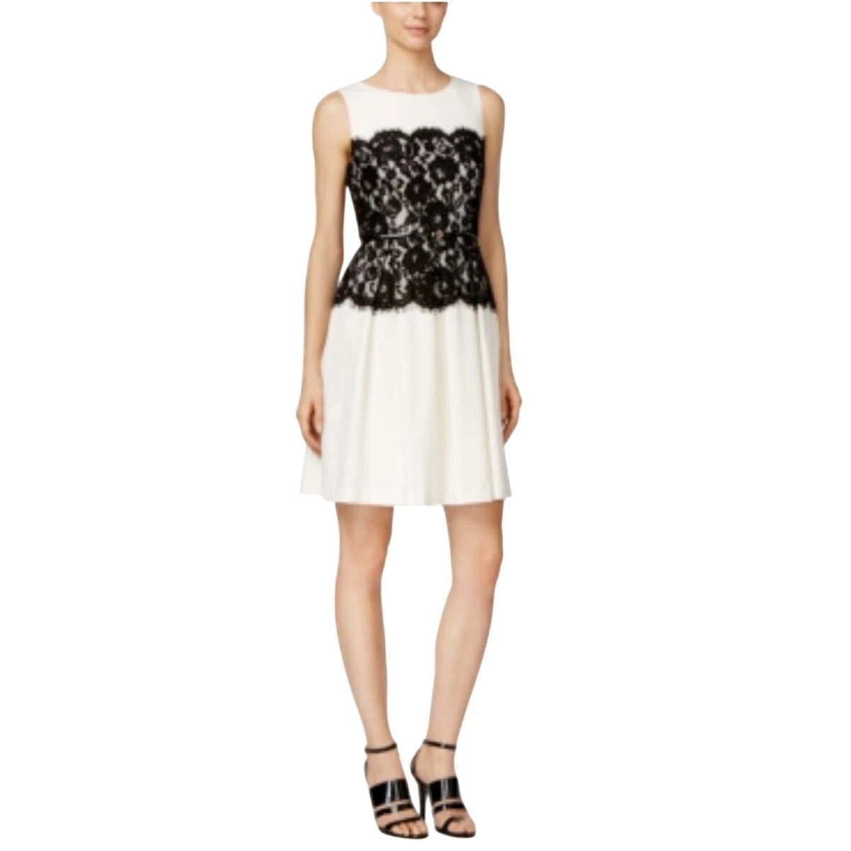 knee length dresses for ladies Calvin Klein white lacey dress main image 0