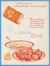 1924 Mazola Salad Cooking Oil Can Corn Products Refining Argo IL Salad Food Ad