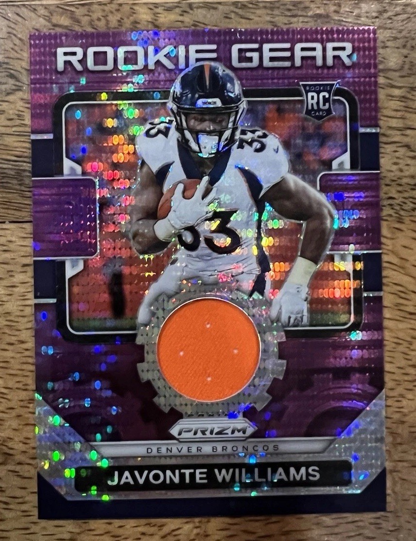 Javonte Williams Panini Prizm Rookie Gear Relics #RG15 Purple Pulsar