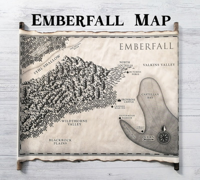 Map of Emberfall on Handmade Scroll, Cursebreakers Trilogy Map, Book Map Art