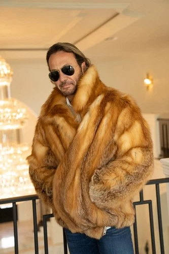 Real Fox Fur Jacket For Men -Men's Red Real Fox Fur Jacket - product listing photo