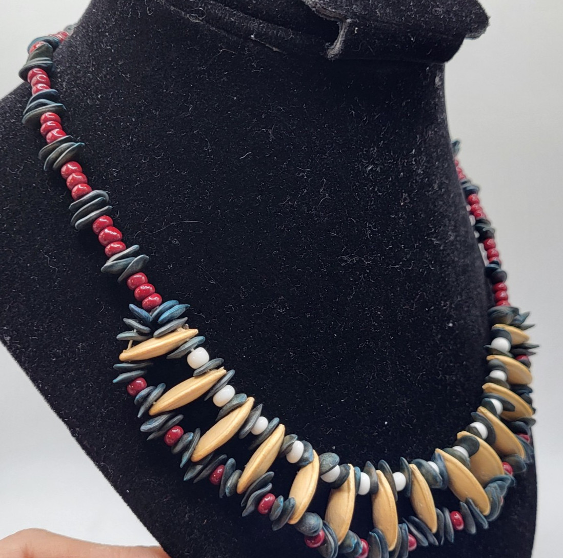 Native American Bib Statement Necklace Seeds Bead… - image 3