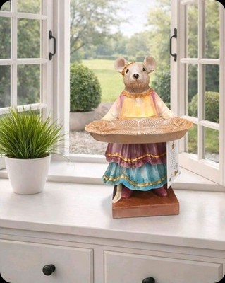 Dekorative Maus Dame mit Tablett 17x15x26cm Bunt Gold Clayre & Eef Ostern