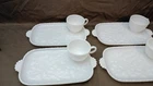 Vintage 1930’s Hazel Atlas Dogwood Pattern Milk Glass Snack Sets Serves 4