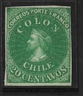 CHILE 1854 20c COLON COLUMBUS MINT IMPERF