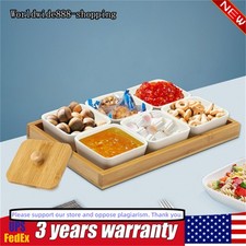6 Pieces Square Ceramic Snack Serving Tray with Bamboo Lids Moisture-Proof NEW