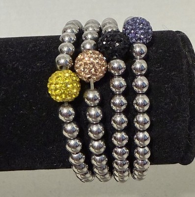 Rustic Cuff Lot Of 4 Rhinestone Stretch Bracelets