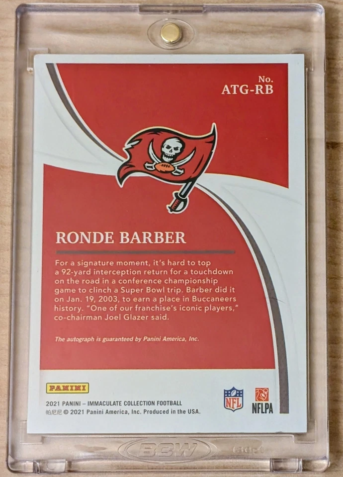 Immaculate Collection Ronde Barber 2021 #ATG-RB * Tampa Bay Buccaneers Foto 2 de 2
