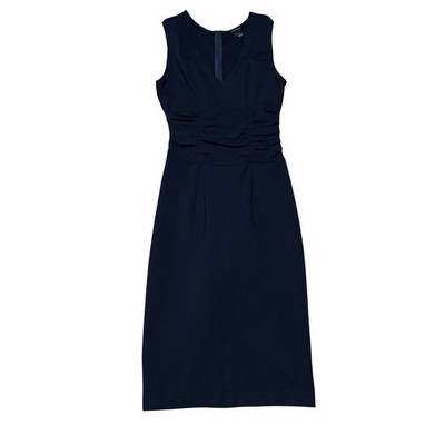 CLUB MONACO V Neck Sleeveless Body Con Midi Dress Navy Size 0 - 14.5 x 42