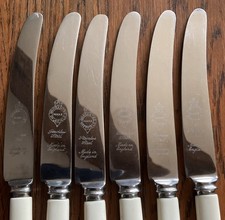 6 Antique Faux Bone Bakelite Handled Dessert Table Knives. Sheffield Made. 8”